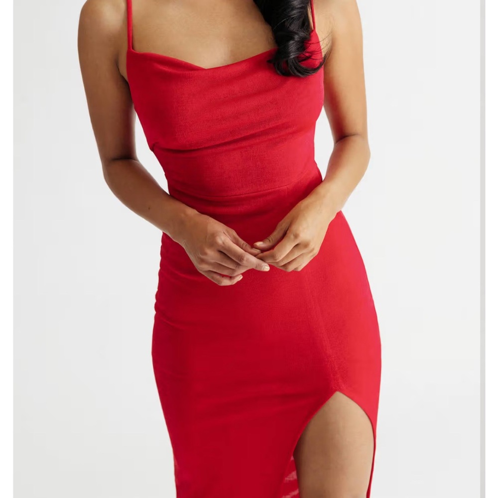 Red Midi Slip Dress with slit